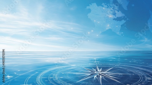 Calm expanse, compass, world map