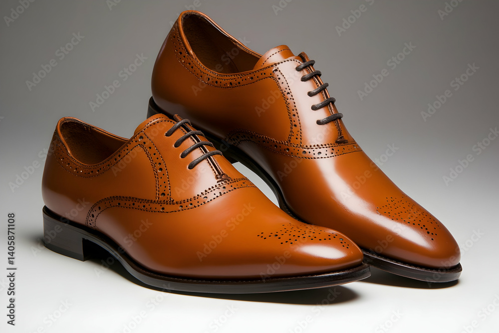 Stylish brown brogues for formal trousers during an urban business event. Stylish brown brogues for formal trousers during an urban business event.