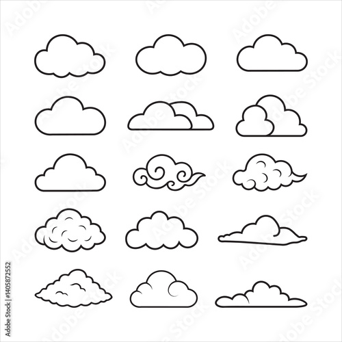 Outline Cloud Icon Set for Weather, Sky, and Forecast Design
