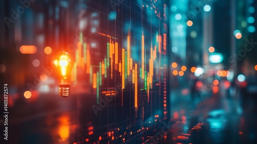 Futuristic Financial Chart with Glowing Lines, Abstract financial chart with glowing lines and numbers, representing stock market data and analysis