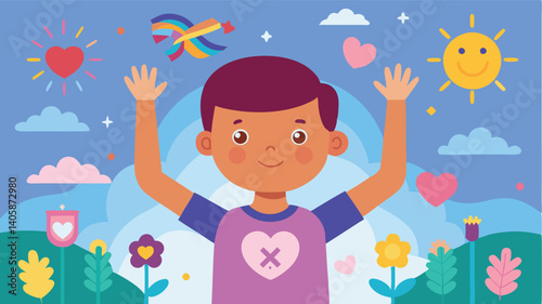 Illustration of children promoting awareness with yellow ribbons in a vibrant outdoor setting during the daytime