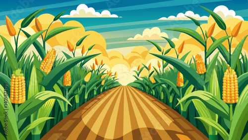 Agriculture corn field with sweet corn seeds, of free space for your texts and branding.