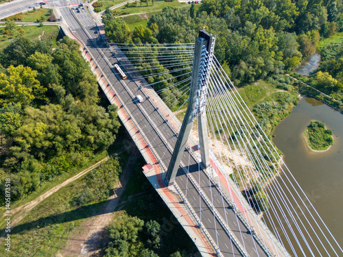 Obraz na płótnie Warszawa, widok na miasto z okolic mostu Świętokrzyskiego w salonie