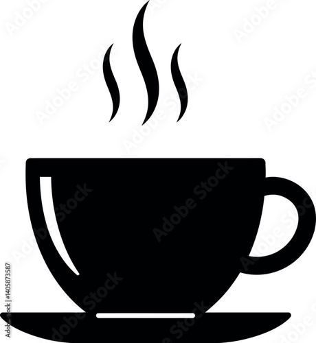 Black coffee cup with steam rising, minimal design, elegant vector illustration