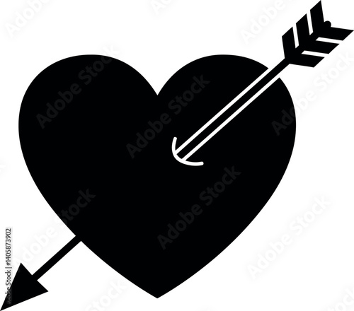 Heart symbol pierced by an arrow in a flat, minimal design vector illustration