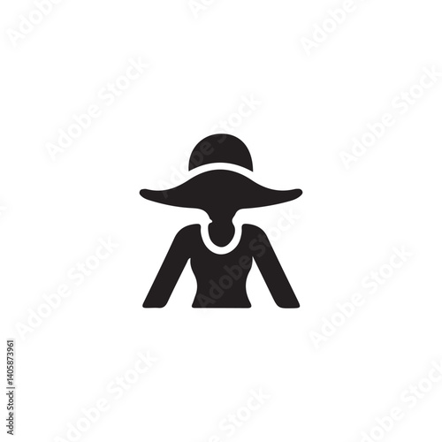 Stylish Woman in a Wide-brimmed Hat Silhouette.A simple, elegant silhouette of a woman wearing a large-brimmed hat.
