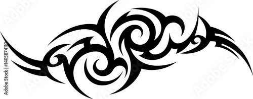 Intricate tribal swirl design in bold black lines showcasing fluid patterns and curves in minimal vector art