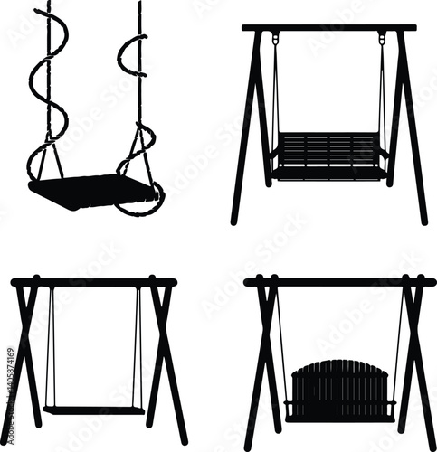 Swing Silhouette Set | Kids on Playground Vector Art Children Swinging Silhouette | Outdoor Play Icon Set