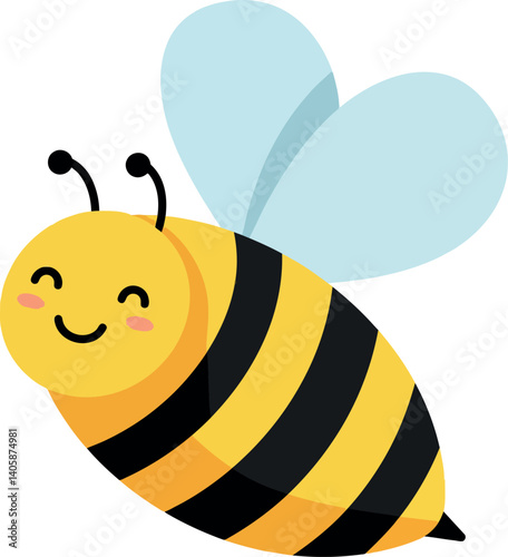 Happy cartoon bee with smiling face in flat design vector art