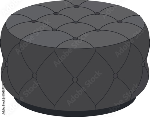 Round tufted ottoman with a smooth surface in minimalistic flat vector art
