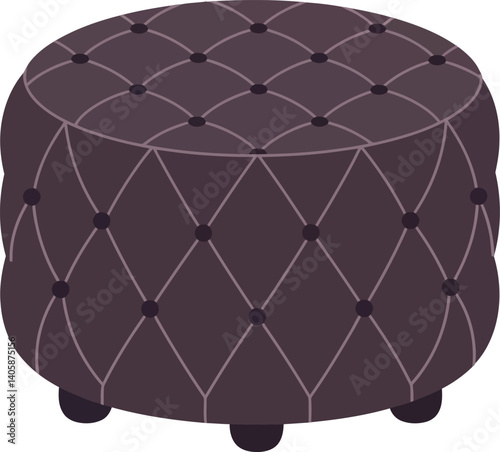 Round tufted ottoman in a rich brown color with a minimal flat design style vector illustration