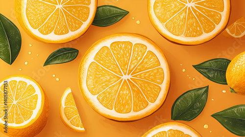 Fresh Orange slice on a Orange background