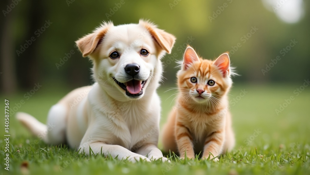 Adorable Dog and Kitten Outdoors Adorable Dog and Kitten Outdoors