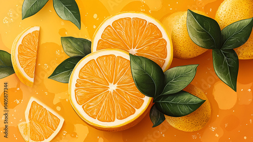 Fresh Orange slice on a Orange background