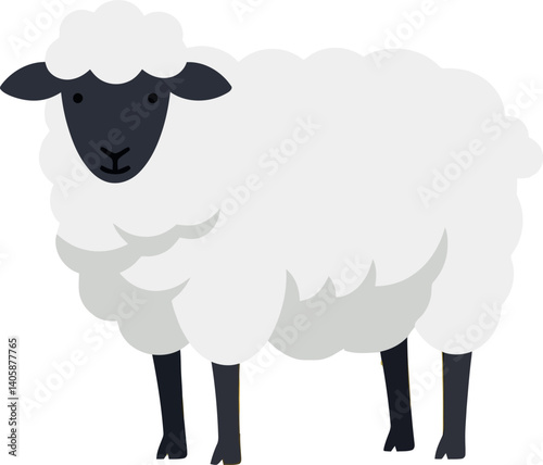 Cute black-faced sheep in flat design style standing on a white background vector illustration