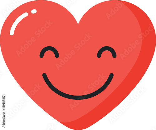 Smiling red heart icon in flat design style showcasing joy and positivity in vector art