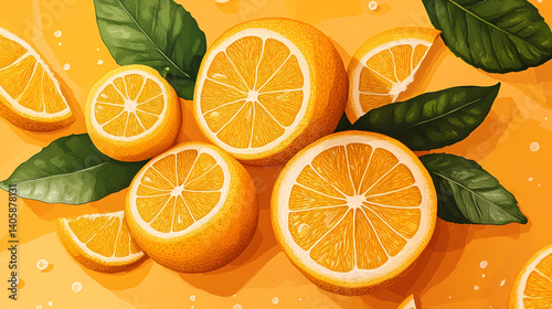 Fresh Orange slice on a Orange background