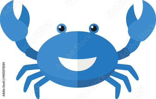 Blue crab character with a cheerful expression in a flat vector art style