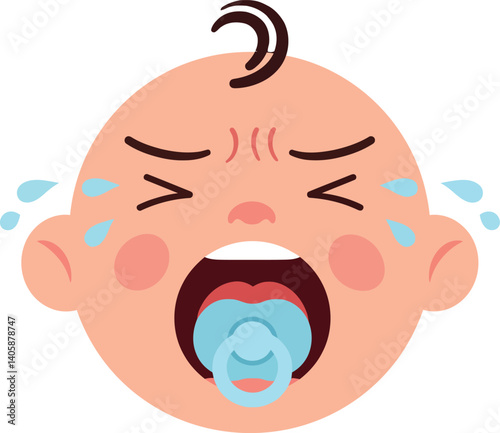 Crying baby with pacifier in a flat design style vector art