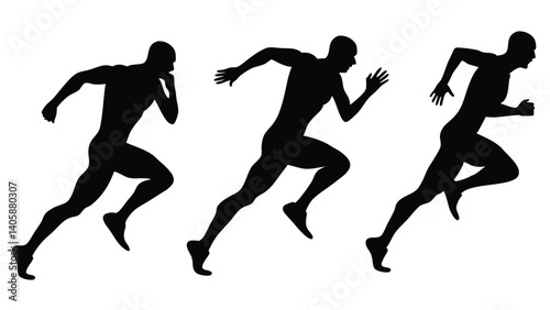 Running Silhouettes in Dynamic Poses – Minimalist Vector Art of Athletic Motion and Speed