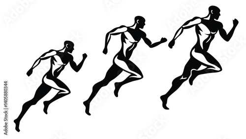 Running Silhouettes in Dynamic Poses – Minimalist Vector Art of Athletic Motion and Speed