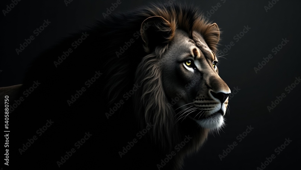 Fototapeta premium Majestic Lion Profile in Dark Shadow