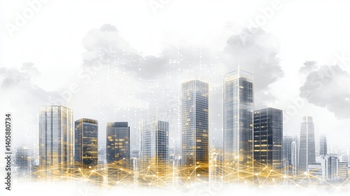 Modern city skyline, interconnected