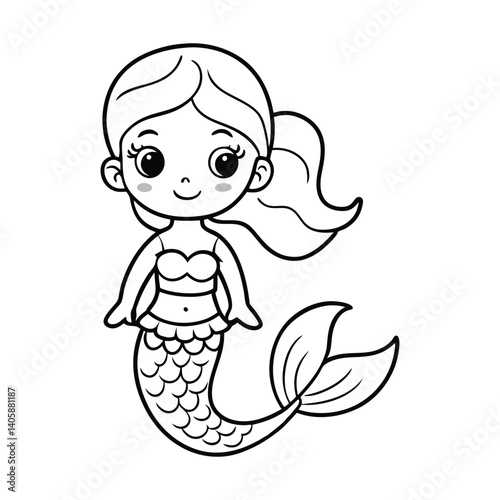 Cute Mermaid Coloring Outline for Kids