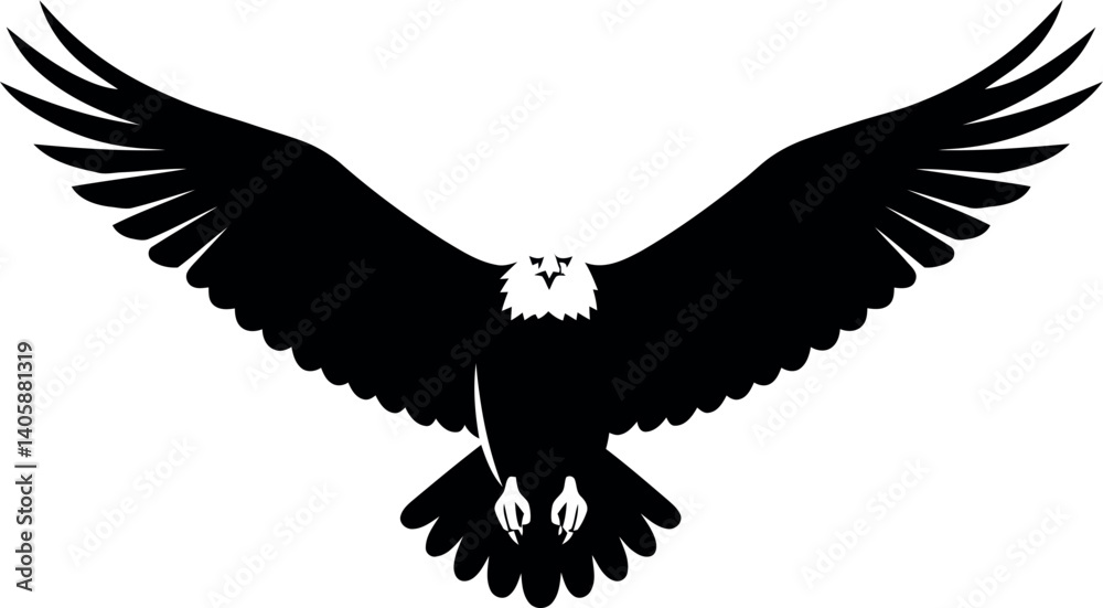 Obraz premium Majestic eagle soaring with wide wingspan in flat vector art style showcasing strength and freedom
