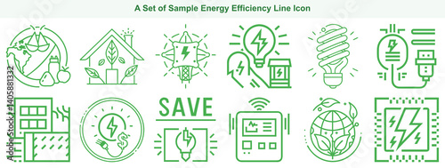 Eco-Friendly Energy Efficiency Line Icon Set