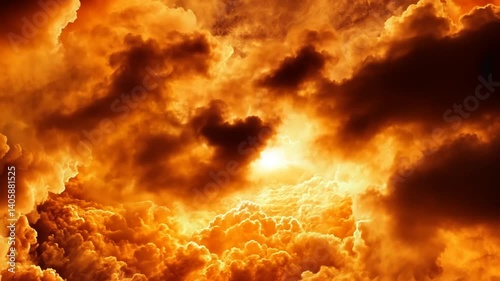 Dramatic sunset clouds illuminated by golden sunlight, creating a vibrant sky atmosphere