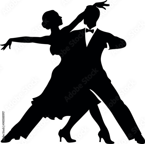Couple dancing elegantly in a passionate embrace, flat design vector illustration