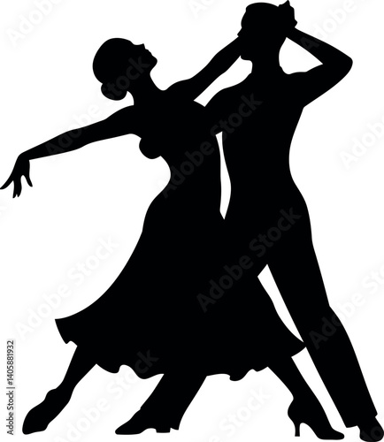 Elegant dancers in motion showcasing passion and rhythm in flat vector art