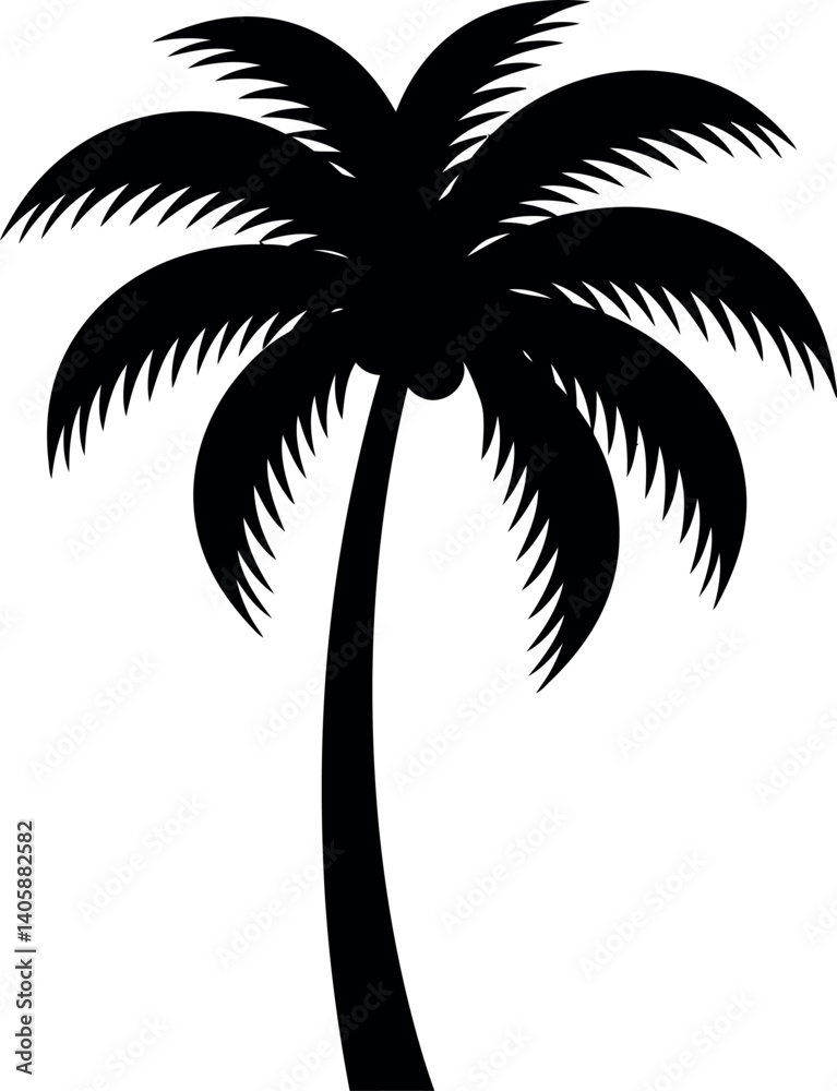 Tall palm tree silhouette in a minimalistic style with detailed fronds showcasing tropical vibes vector art Tall palm tree silhouette in a minimalistic style with detailed fronds showcasing tropical vibes vector art
