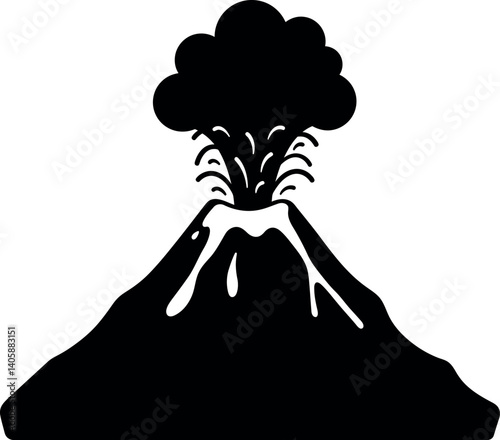 Erupting volcano with smoke and lava in flat vector art style