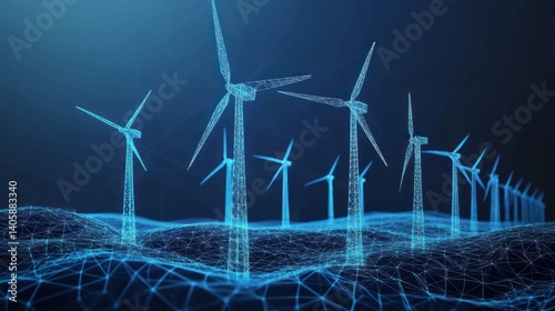 Abstract wind turbines, digital landscape