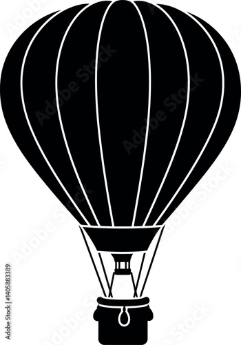 Hot air balloon soaring through the sky in minimalistic black and white vector art