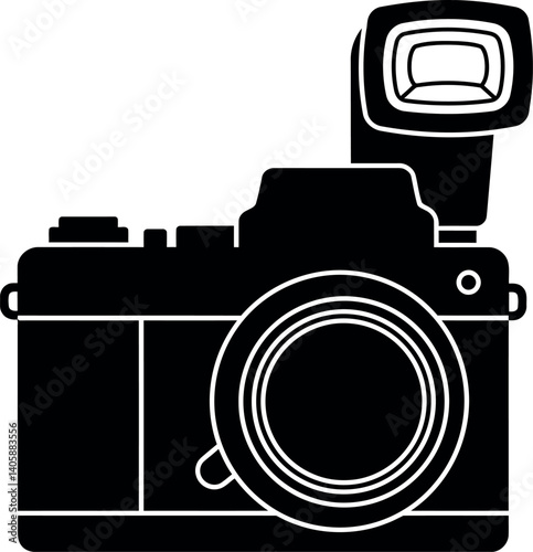 Classic black camera design in minimal style showcasing photography tools and creativity in vector art