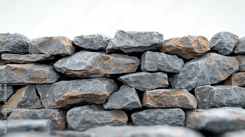Close-up stone wall, various gray and orange tones