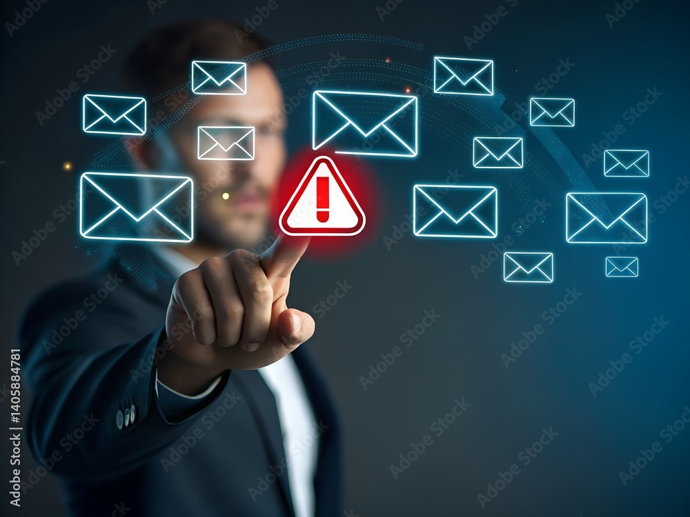 person reaching towards email holographic display