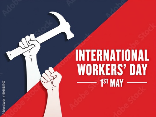 Impactful International Workers’ Day Ai generated poster featuring a hammer-gripping fist and bold typography—ideal for print campaigns, web banners, and educational visuals