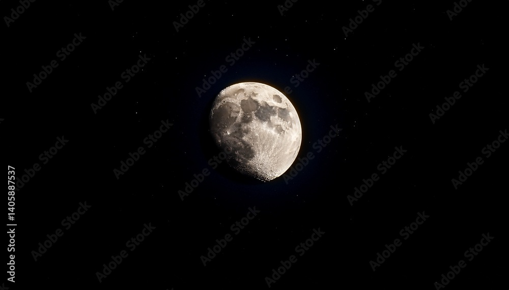 Obraz premium Moon partly illuminated in the dark night sky over Western Europe