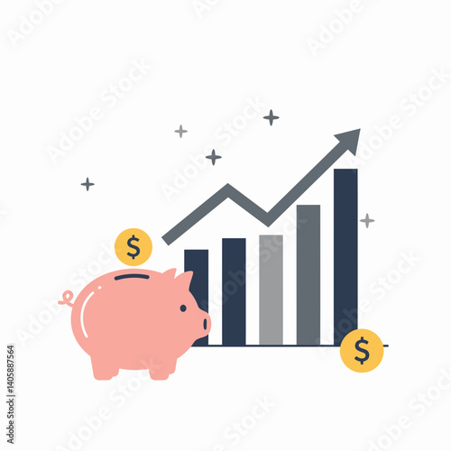Piggy bank illustrating financial growth with a rising chart  