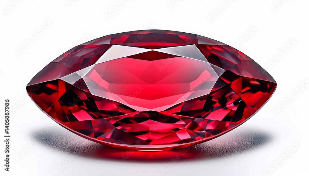 Red Ruby gemstone Oval cut isolate on white background close up shot Red Ruby gemstone Oval cut isolate on white background close up shot
