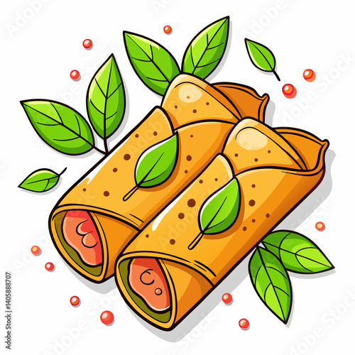 Printable spring rolls icon for menus, kitchen tools, and restaurant branding use.
