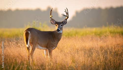 A whitetail buck deer in a field