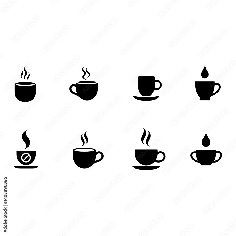 coffee cup icons set isolated vector on white background coffee cup icons set isolated vector on white background