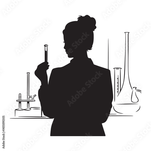Scientist Silhouette on White Background – Researcher, Lab Worker, Science Icon Vector

