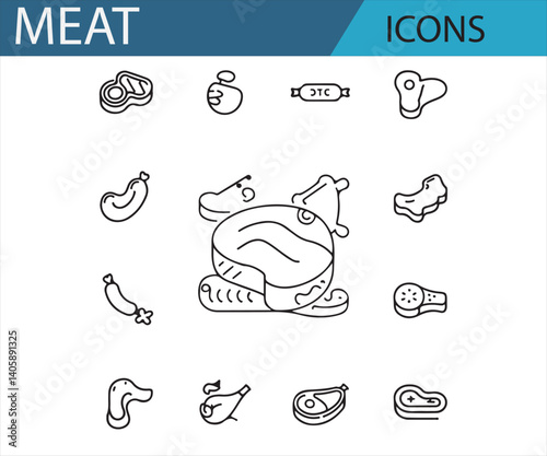 Collection of Various Meat Product Icons for Digital and Culinary Use