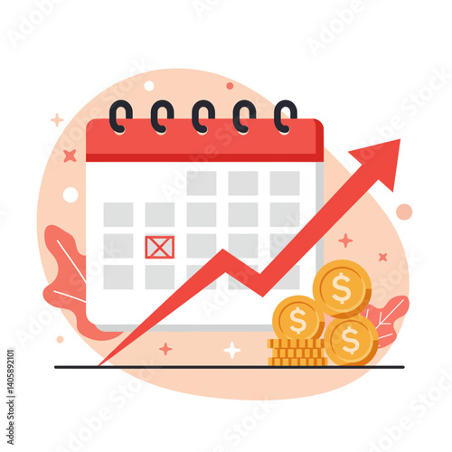Startup Planning with Calendar and Rising Arrow Graph  